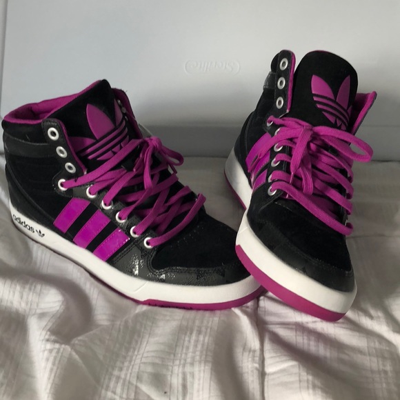 black and magenta shoes